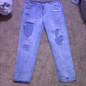 SHEIN Blue Boyfriend Jeans with Distressed Details